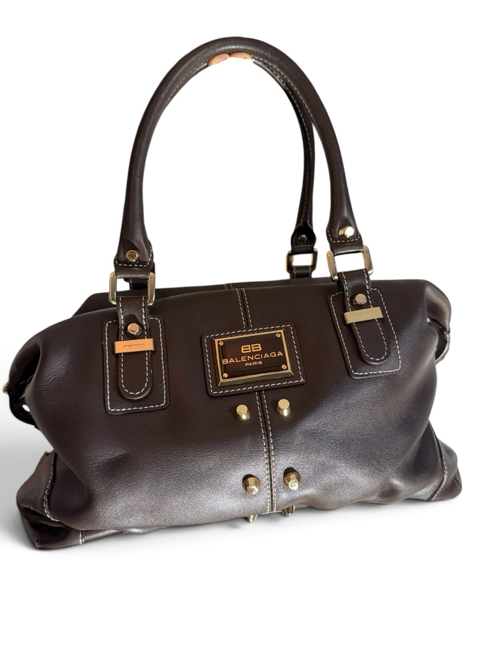 Balenciaga Paris Chocolate Brown Leather Satchel Handbag EUC with COA